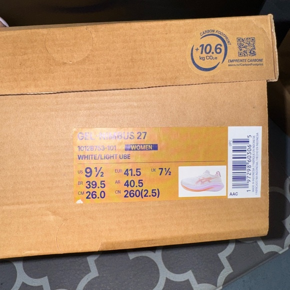 ASICS Gel Nimbus 27 Women’s Sneakers 9.5 White/Light Ube Running Shoes New - Picture 4 of 4